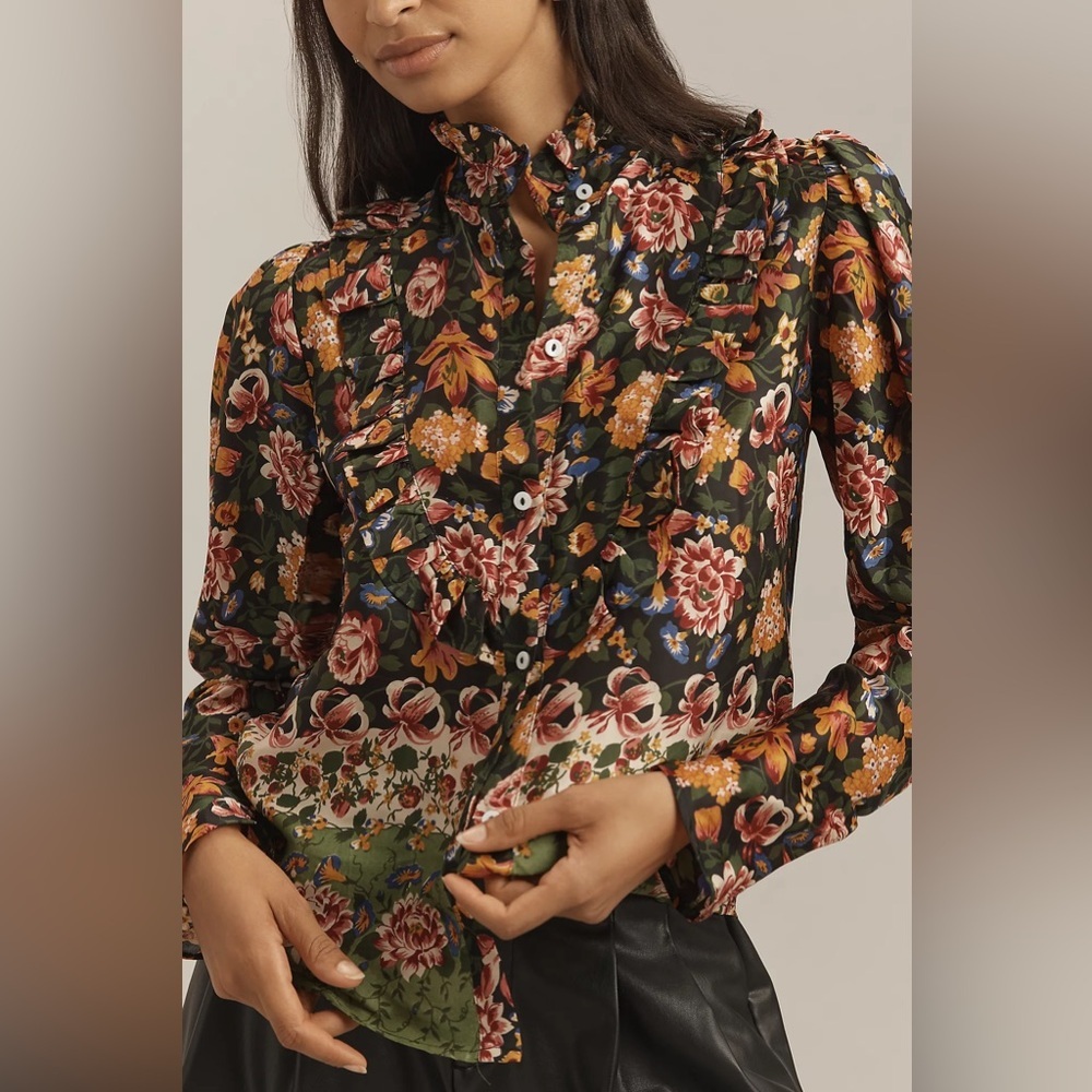 MILLIE Jolie Secret Garden Floral Ruffle Blouse M Tuckernuck Poetcore Academia
